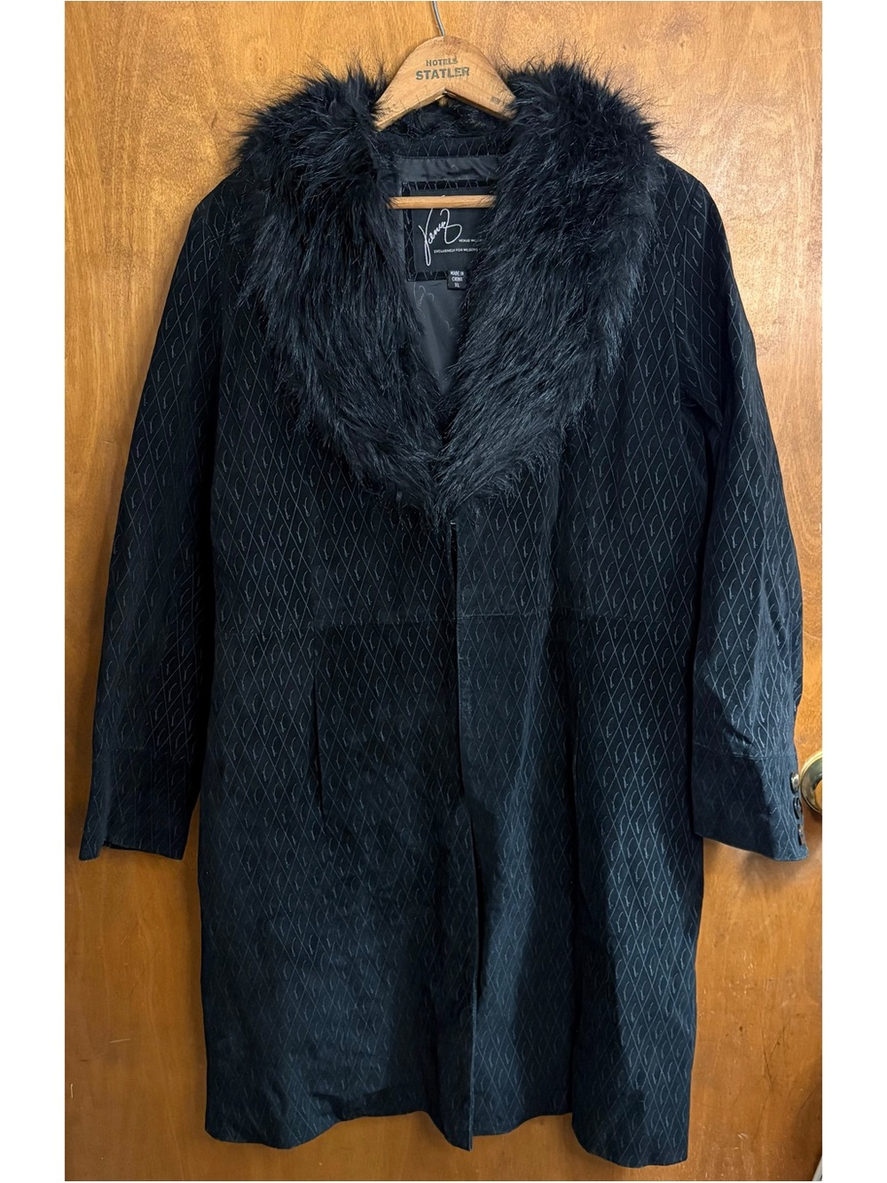 VINTAGE Y2K Wilsons Leather Black Suede Penny Lane Coat Faux Fur 90s Does 70s XL